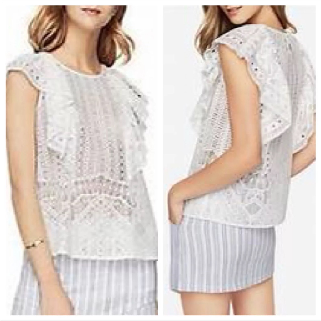 Bcbgmaxazria Nishka Ruffles Lace White Top Xxs Xs Retail $178 Gorgeous!!
